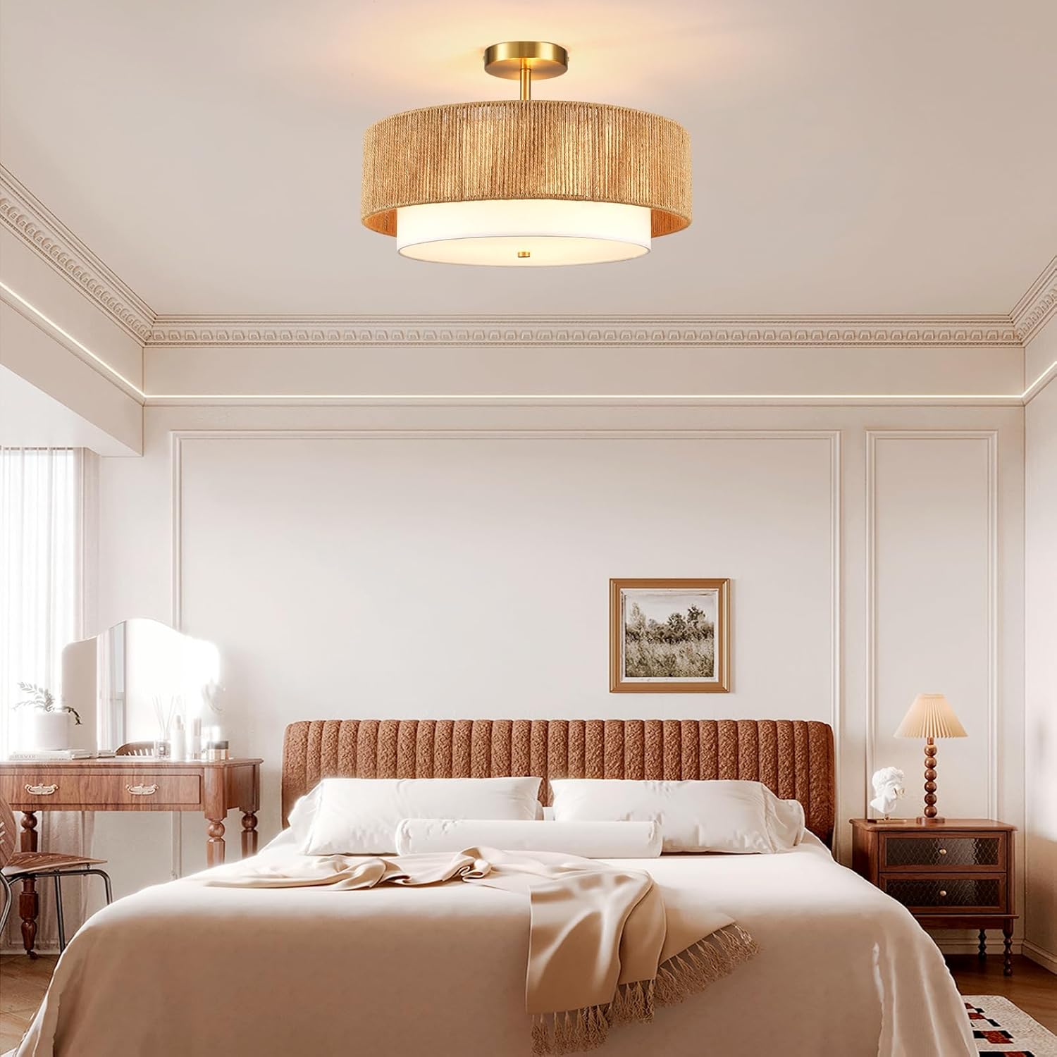 Boho semi-flush mount ceiling light two tier