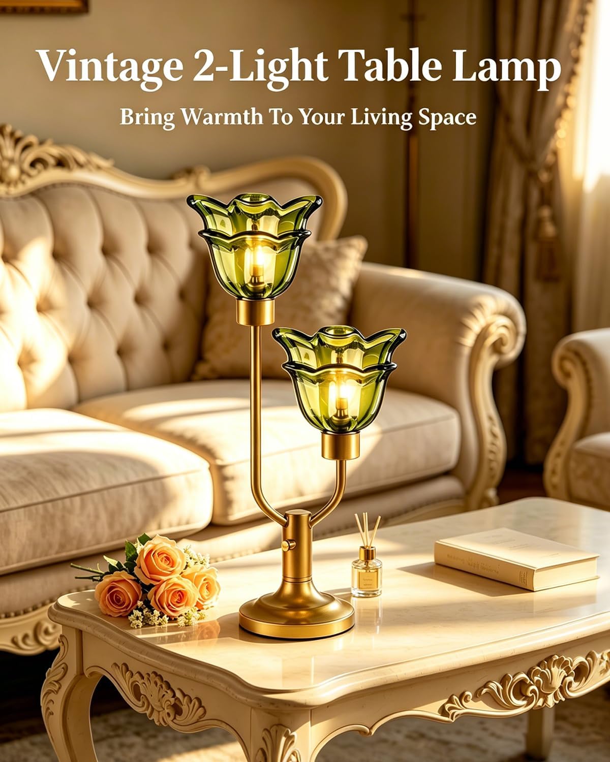 Glass Flower Table Lamp 2 Bulbs Included