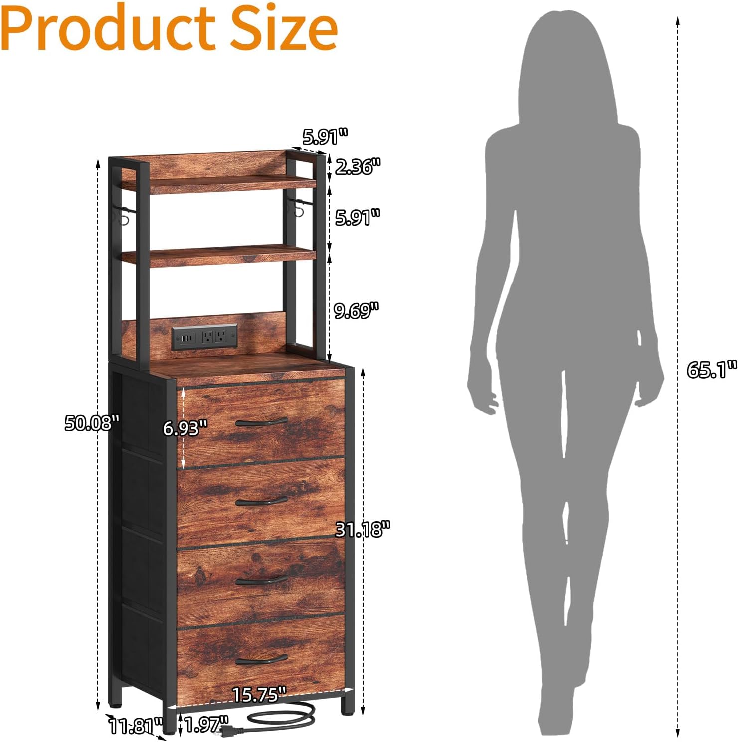 Tall Nightstand with LED Light,