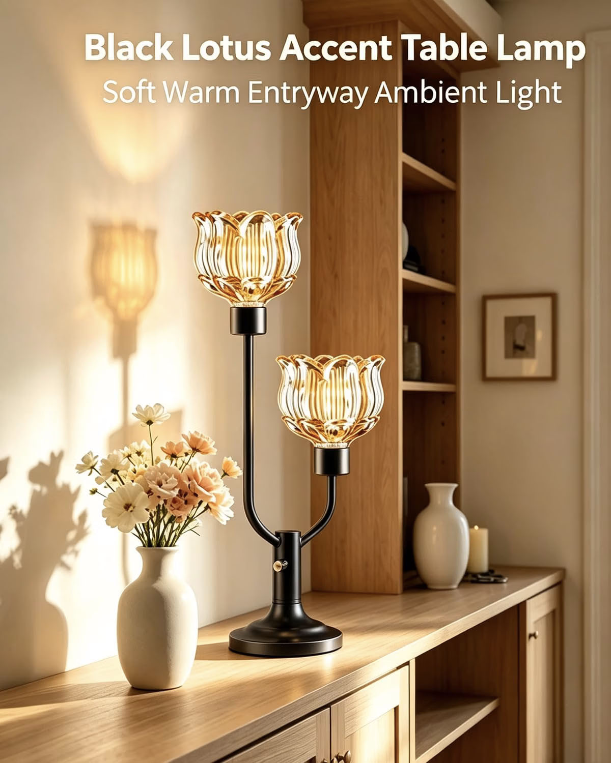 Mid Century Modern Table Lamp Amber Glass Desk Lamp 2-Lights