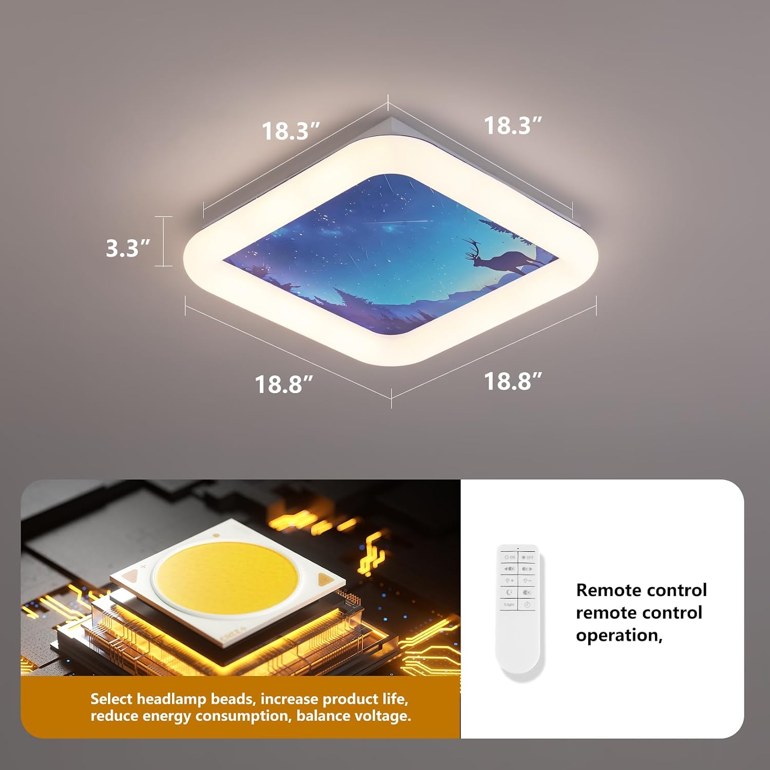 LED Ceiling Light Dimmable with Remote Control,