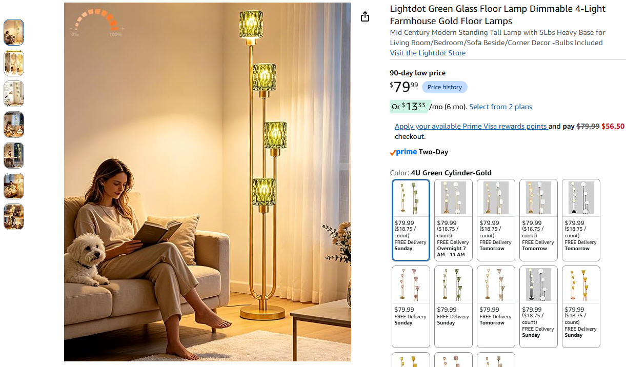 Green Glass Floor Lamp Dimmable 4-Light Farmhouse
