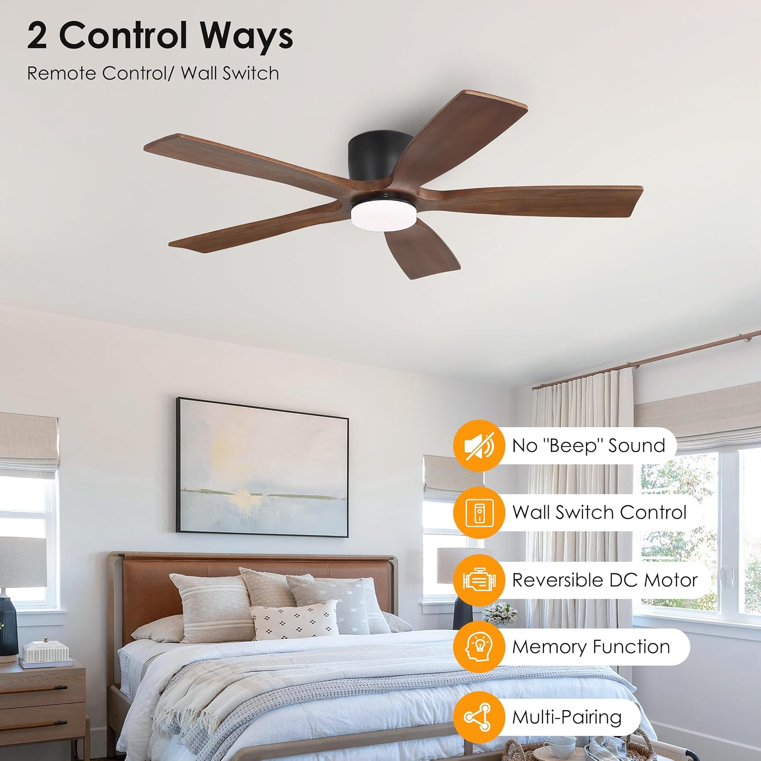 Solid Wood Ceiling Fan with Lights and Remote,