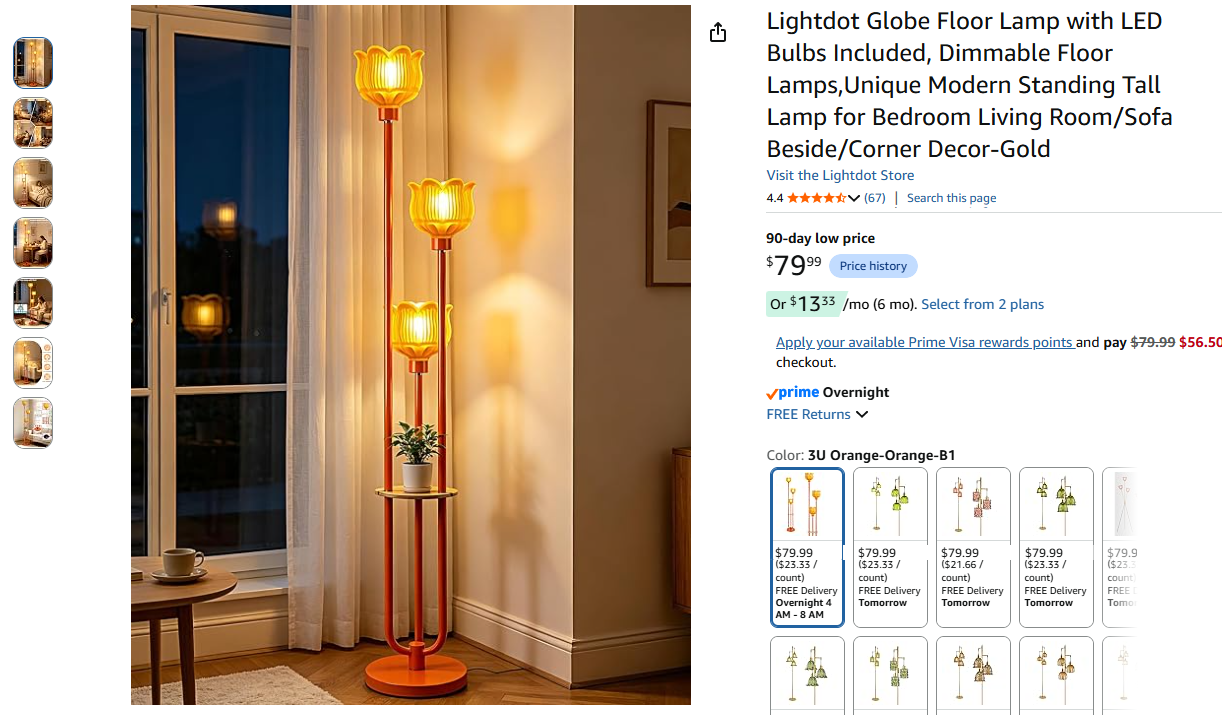 Globe Floor Lamp with 3-light with shelf, LED Bulbs