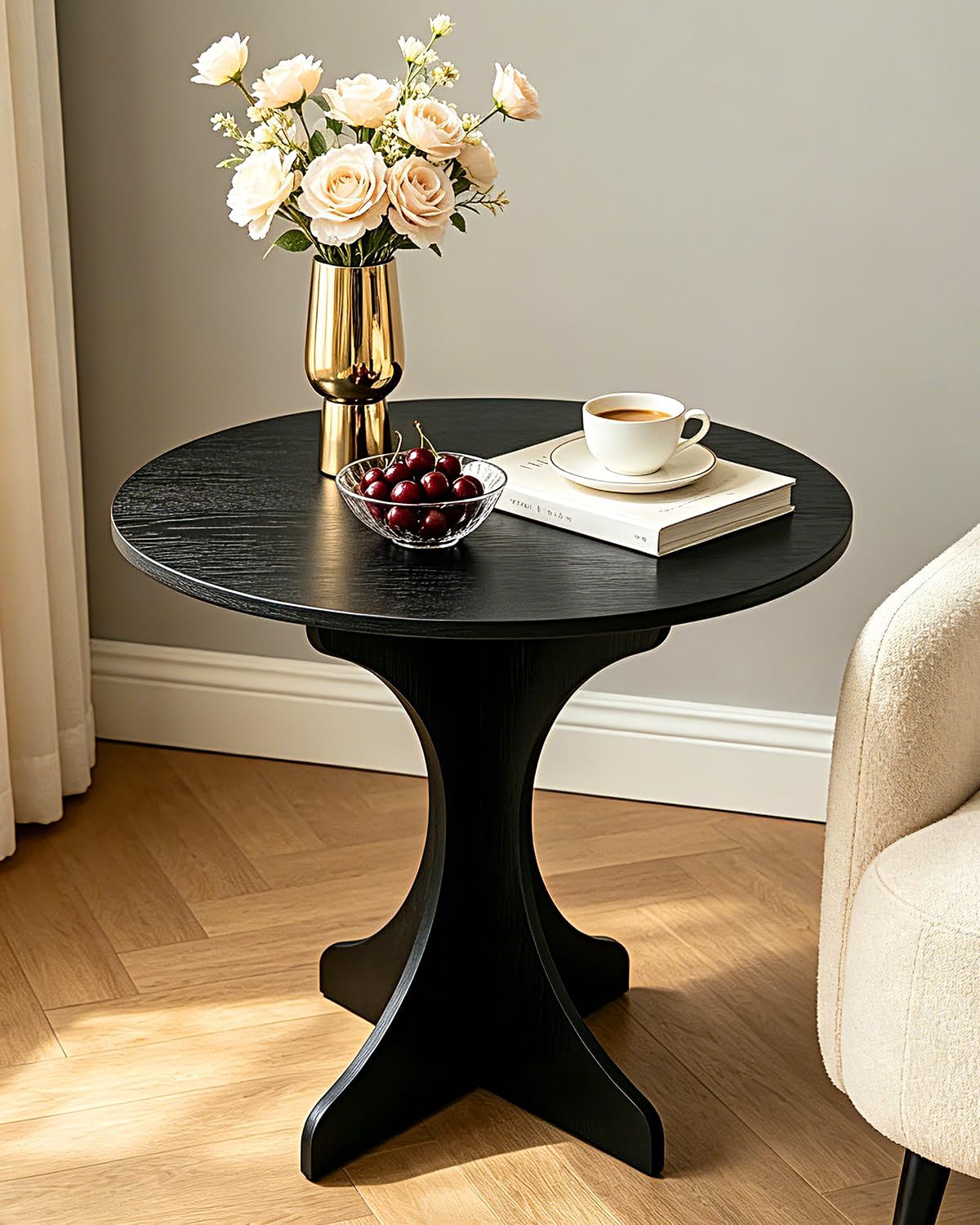 Black Round Side Table, Modern Accent End Table