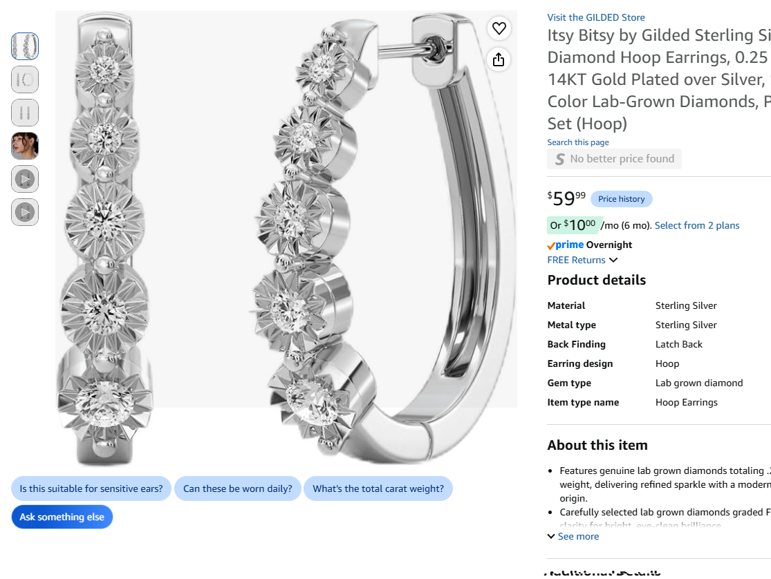 Sterling Silver Diamond Hoop Earrings