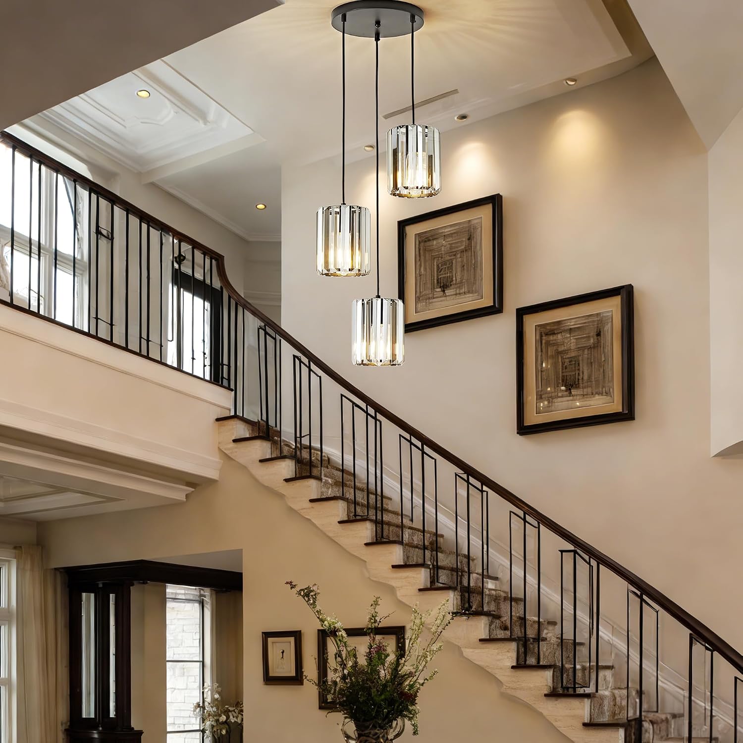 Black Crystal Chandelier Ceiling Lights, 3-Light