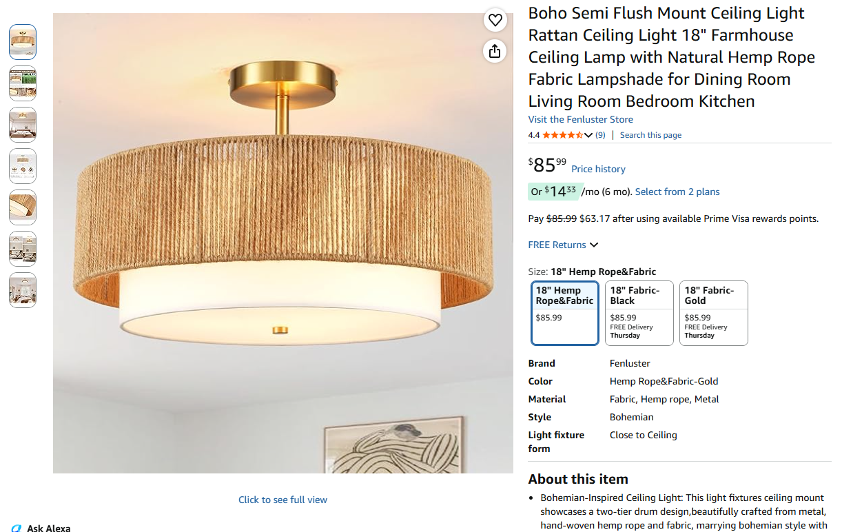 Boho semi-flush mount ceiling light two tier