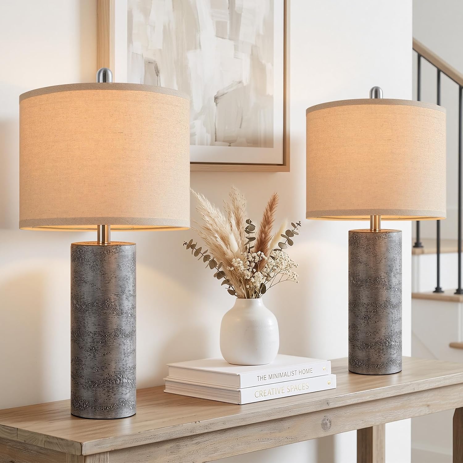 Table Lamps with Stone Look- 2 Set