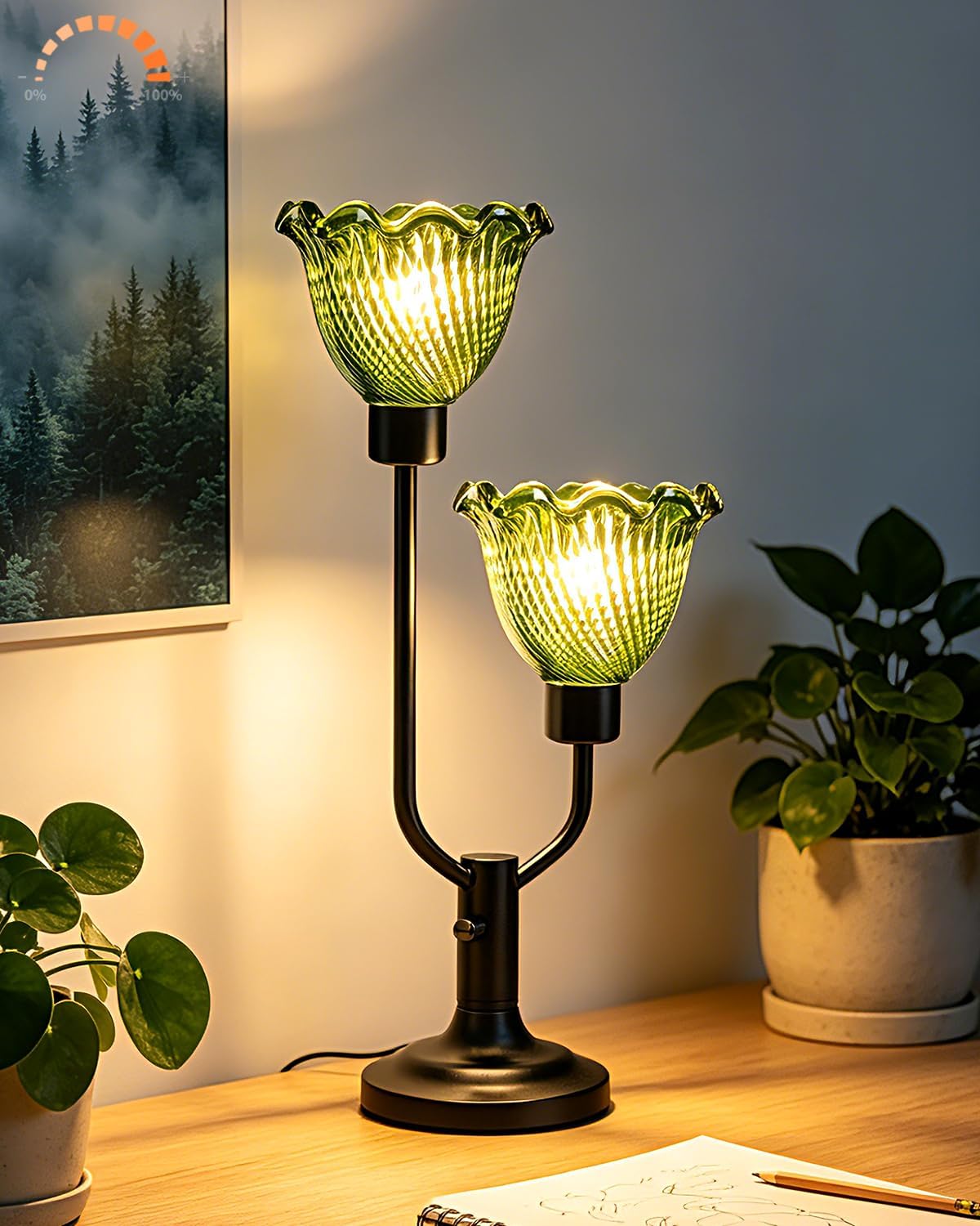 Mid Century Modern Table Lamp Vintage 2-Lights