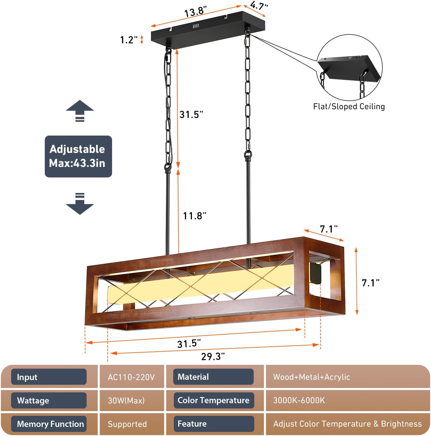 31.5" Wood Island Lights for Kitchen, Farmhouse Chandeliers