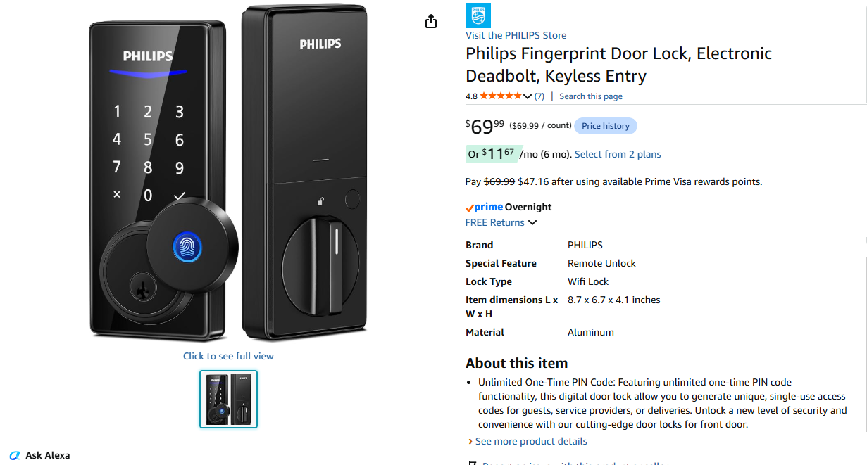 Fingerprint Door Lock, Electronic Deadbolt, Keyless Entry