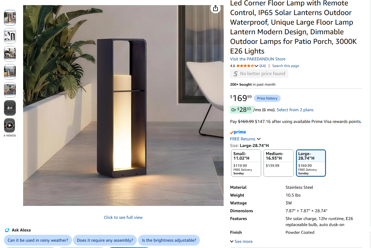 Solar Floor Lamp Outdoor / Indoor