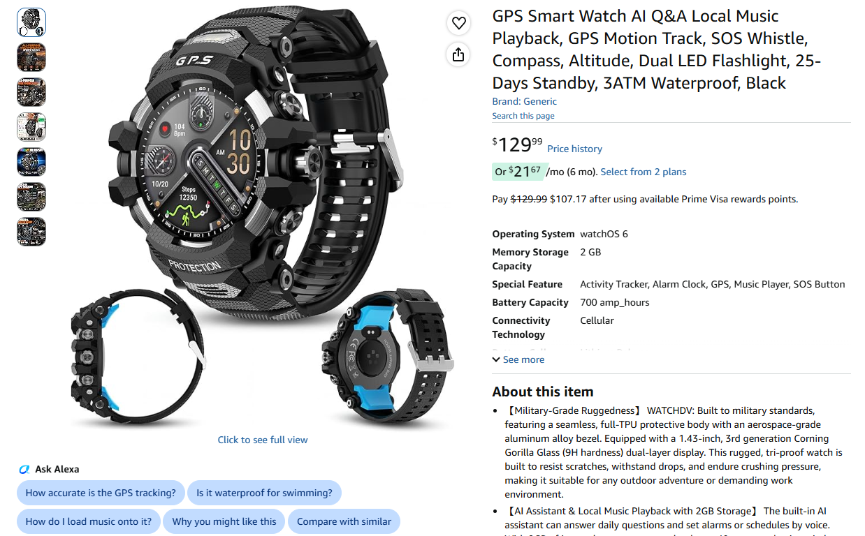 GPS Smart Watch AI Q&A Local Music Playback