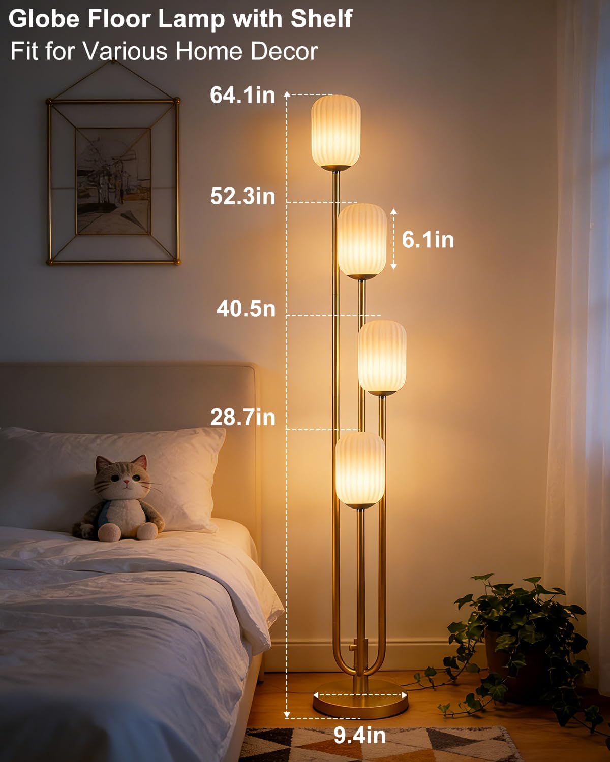 Gold Floor Lamp 4-Lights Dimmable