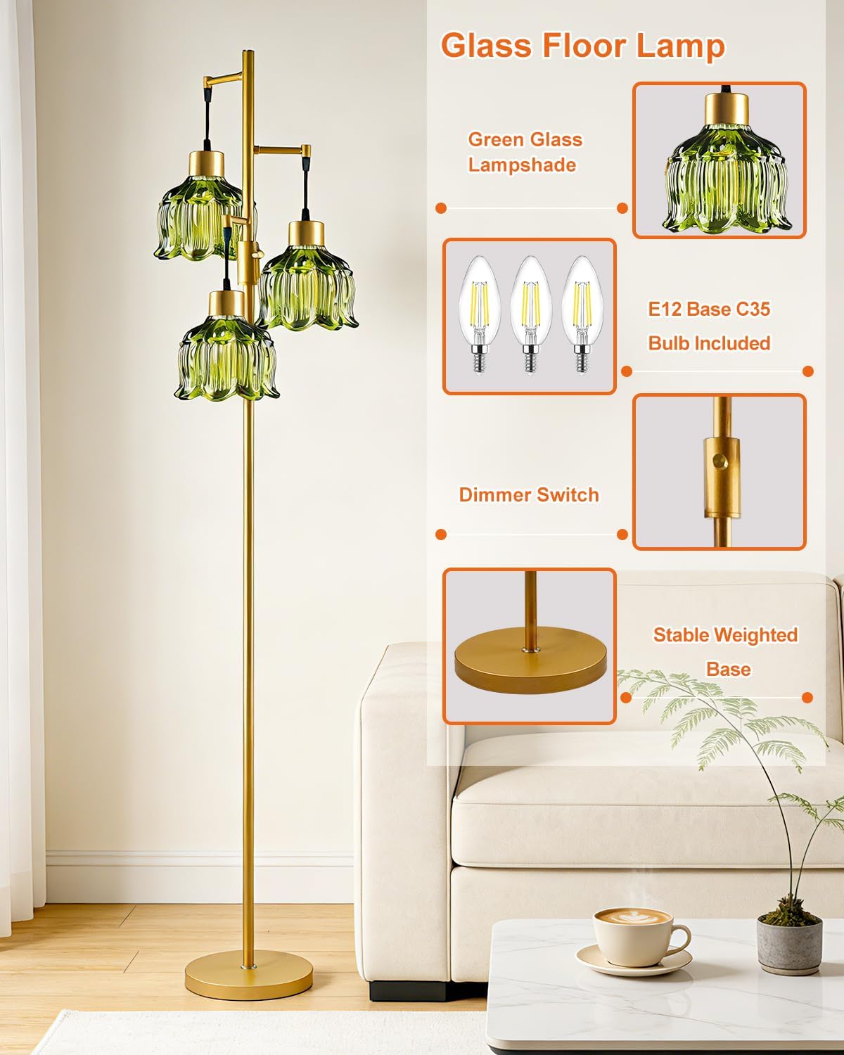Globe Floor Lamp with LED Bulbs Included,