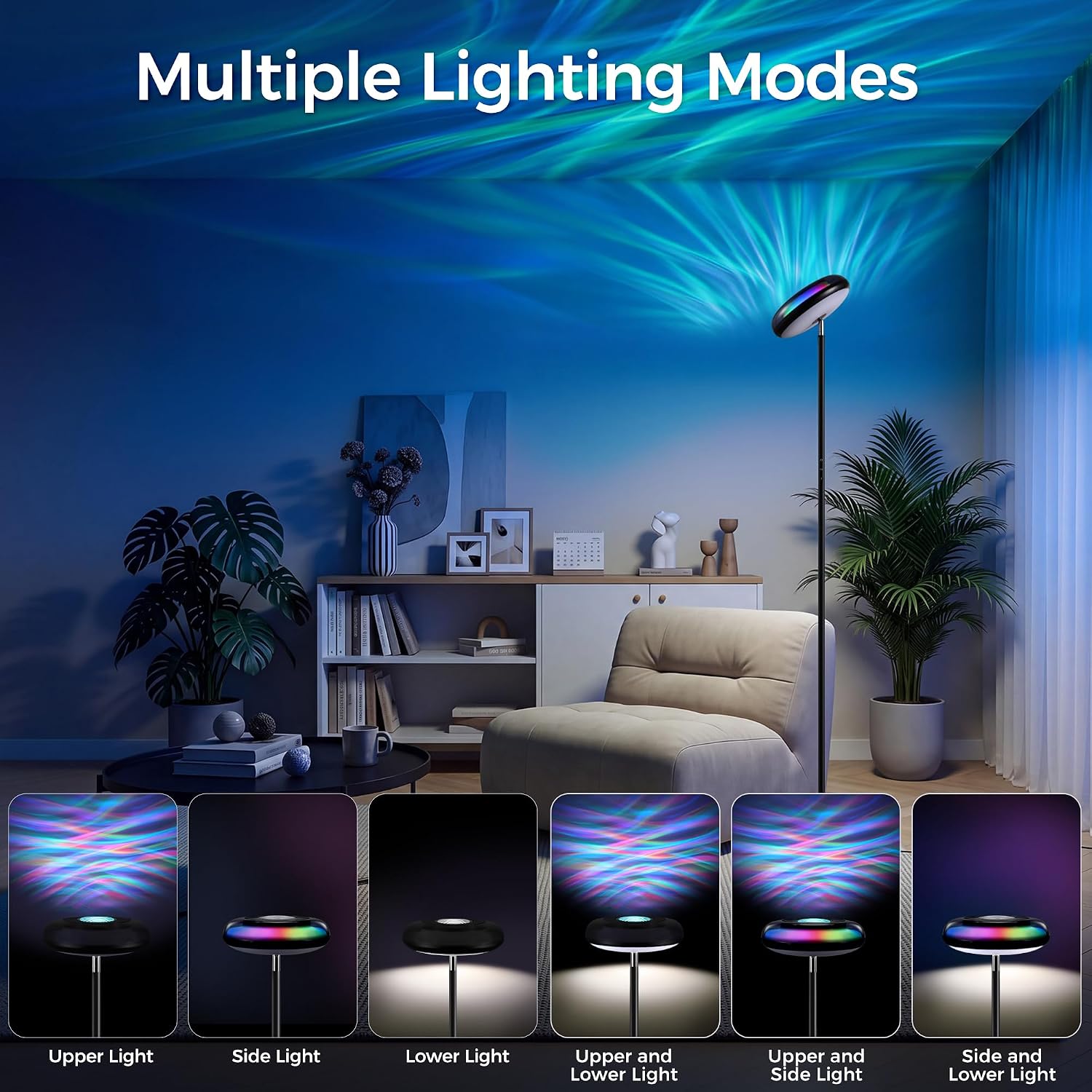 Floor Lamp with RGB Ripple Projector, 3-in-1 LED