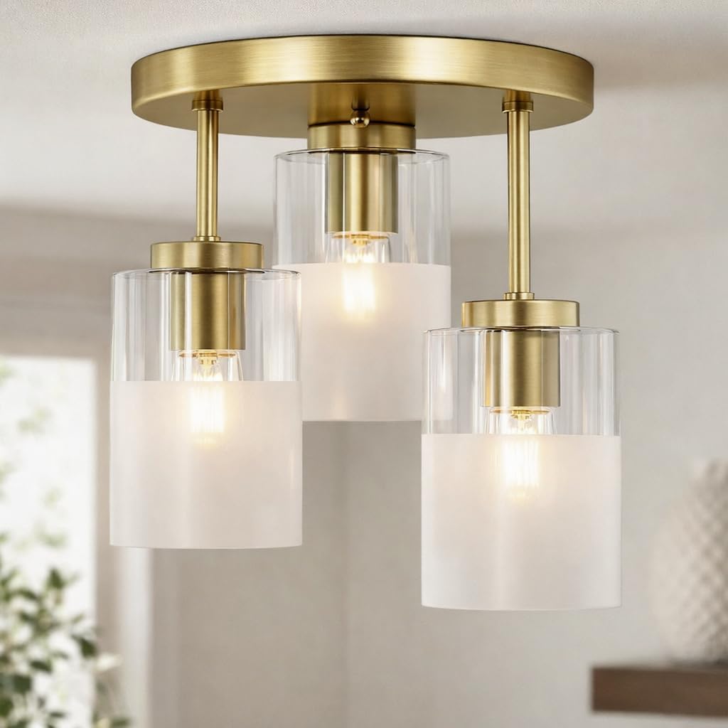 3-Lights Brass Semi Flush Lights