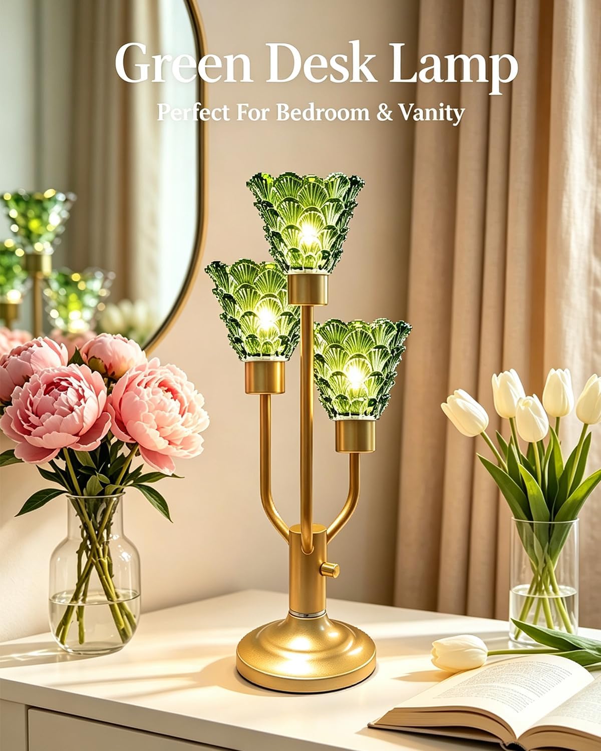 Green Glass Mid Century Modern Table Lamp Bulbs Included