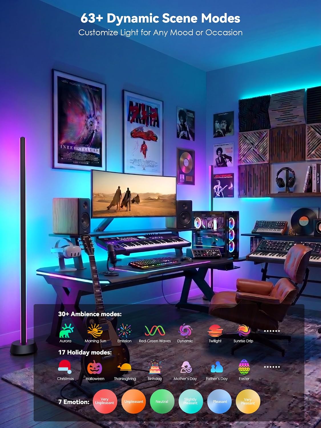 Floor Lamp with RGB Ripple Projector, 3-in-1 LED