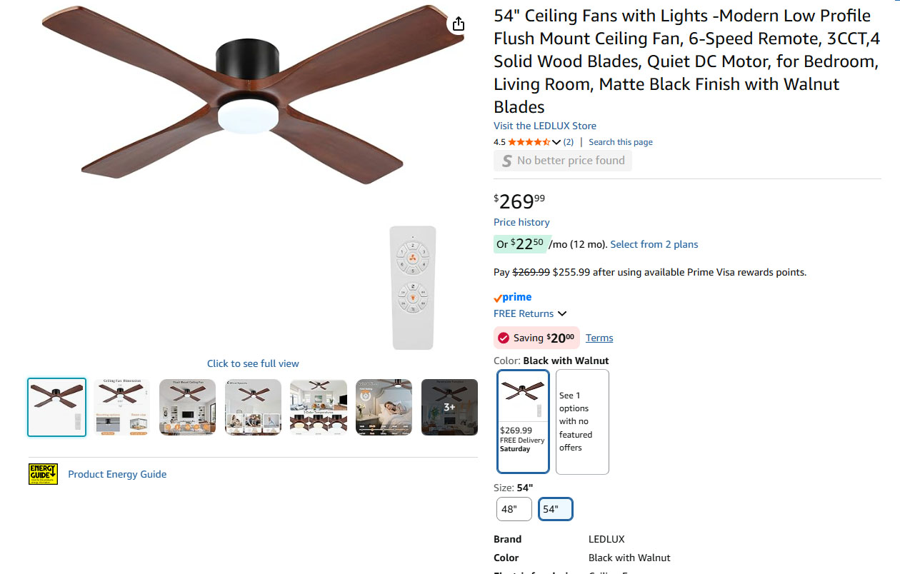 Ceiling Fan with Lights - Walnut Blades