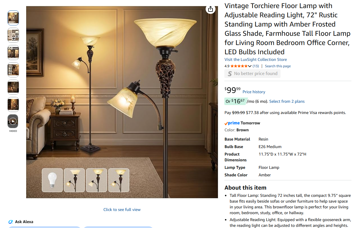 Vintage Torchiere Floor Lamp