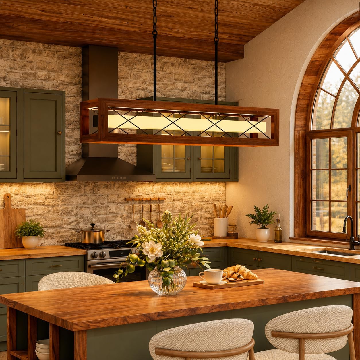 Farmhouse Chandeliers Wood Kitchen Island