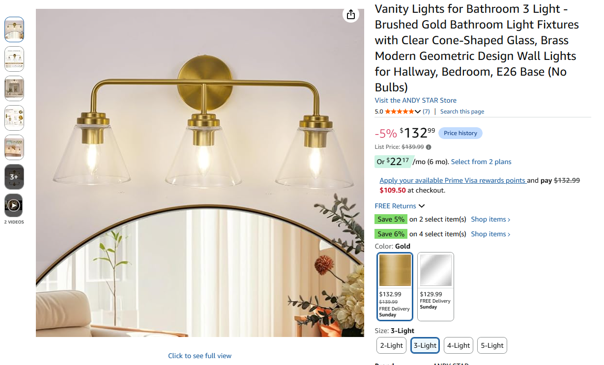 Vanity Lights for Bathroom 3 Light - Brushed Gold