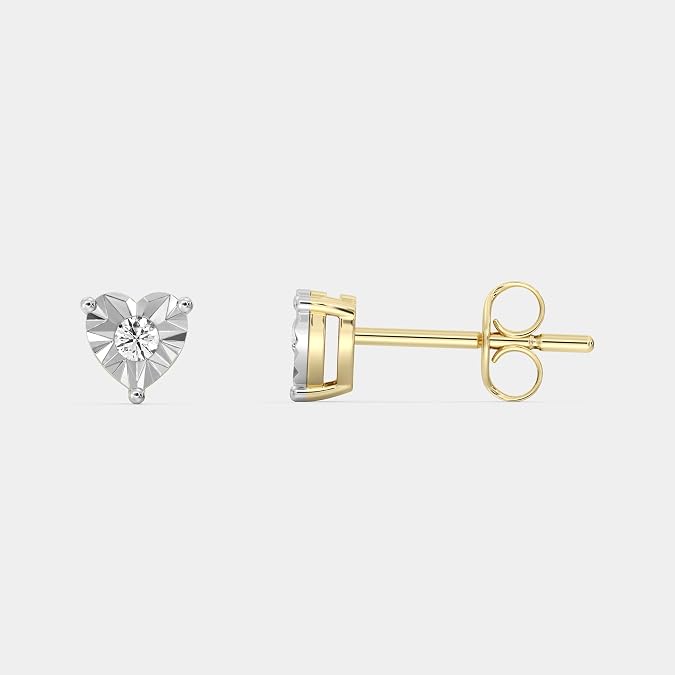 Gilded .05 Cttw Diamond Stud Earrings 14KT Gold Plated Silver heart Miracle Plate