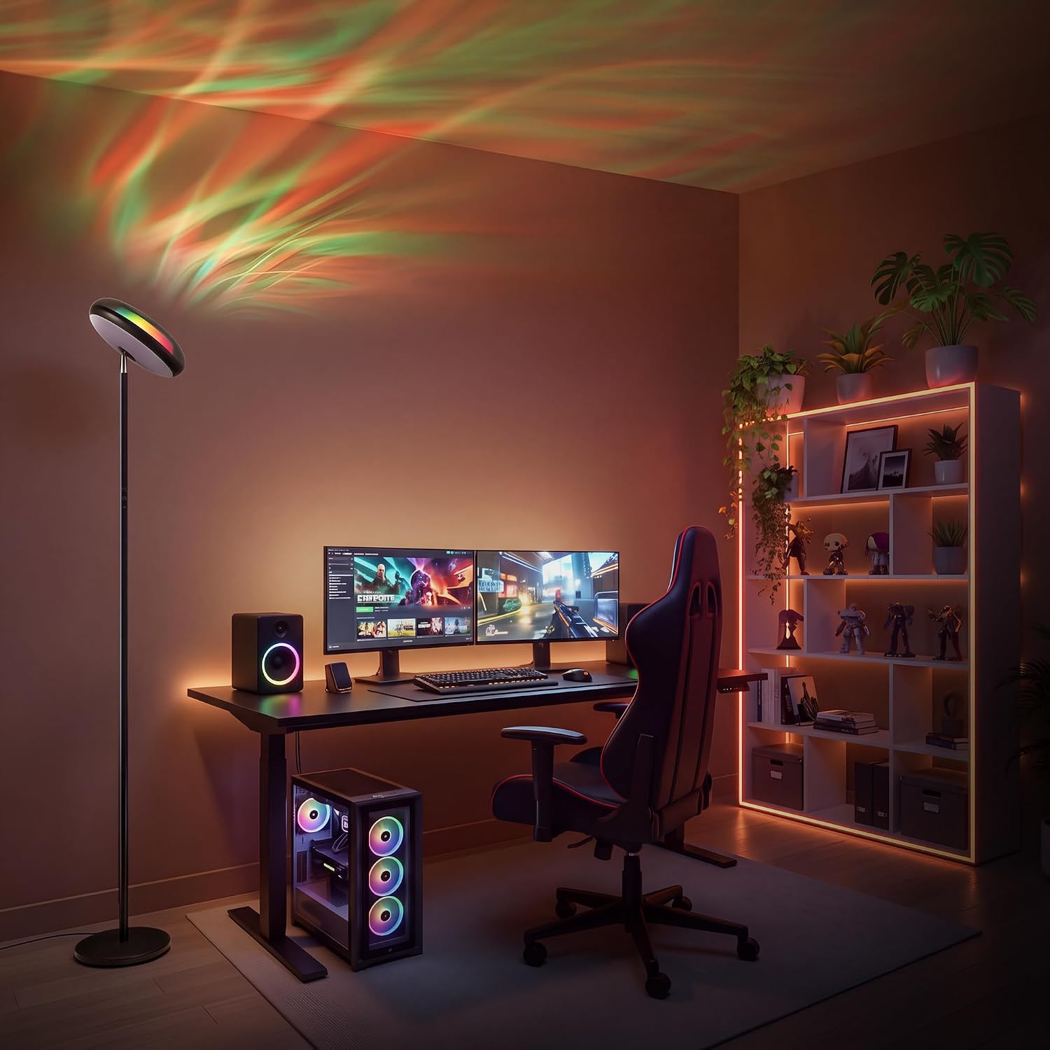 Floor Lamp with RGB Ripple Projector, 3-in-1 LED