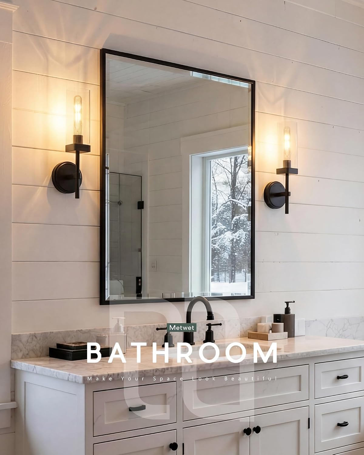 Bathroom Wall Sconces with Square Clear Glass - 2 Pack