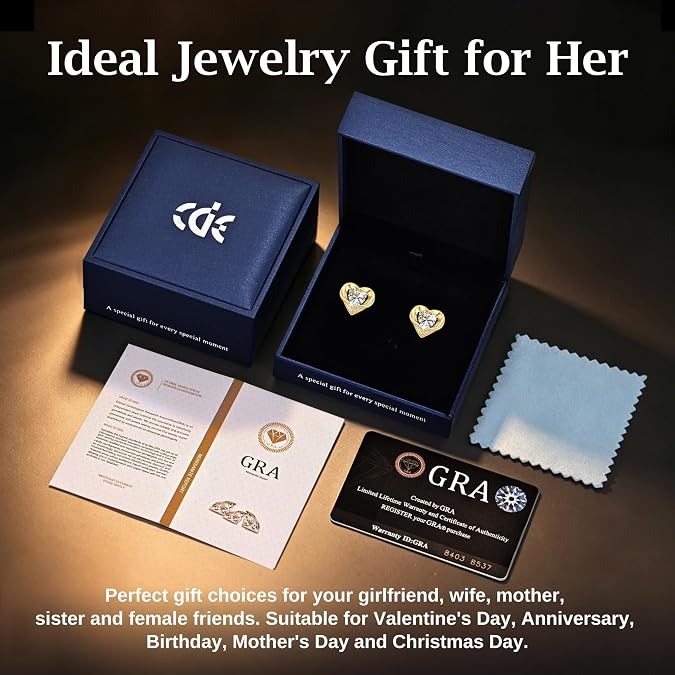 Gold 18k Heart Moissanite Stud Earrings