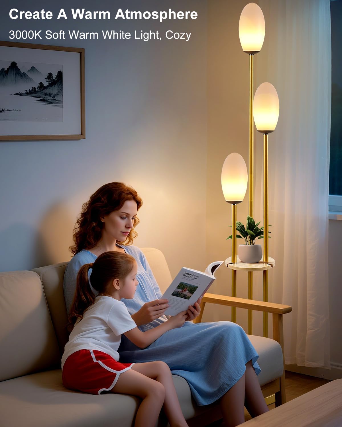 Gold Dimmable Floor Lamp with Table,
