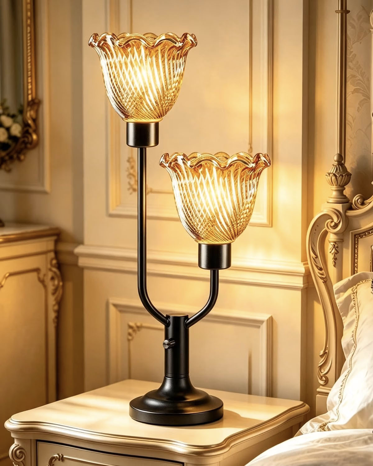 Mid Century Modern Table Lamp Vintage 2-Lights