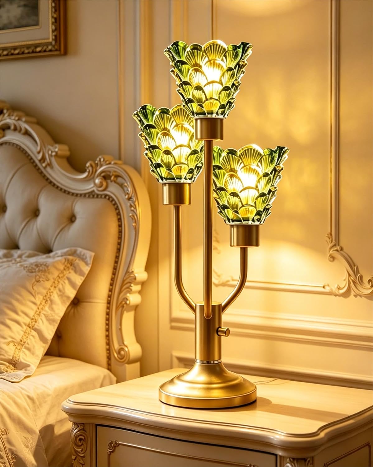 Green Glass Mid Century Modern Table Lamp Bulbs Included