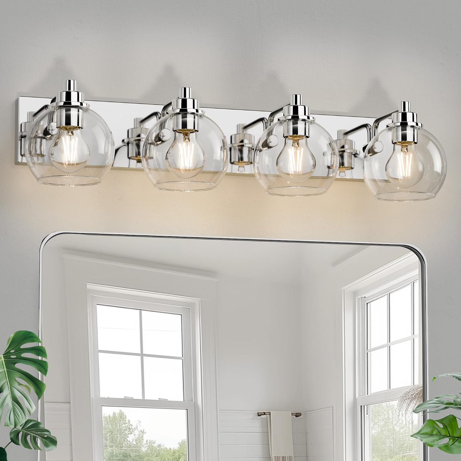 4 Light Bathroom Light Fixtures-Chrome