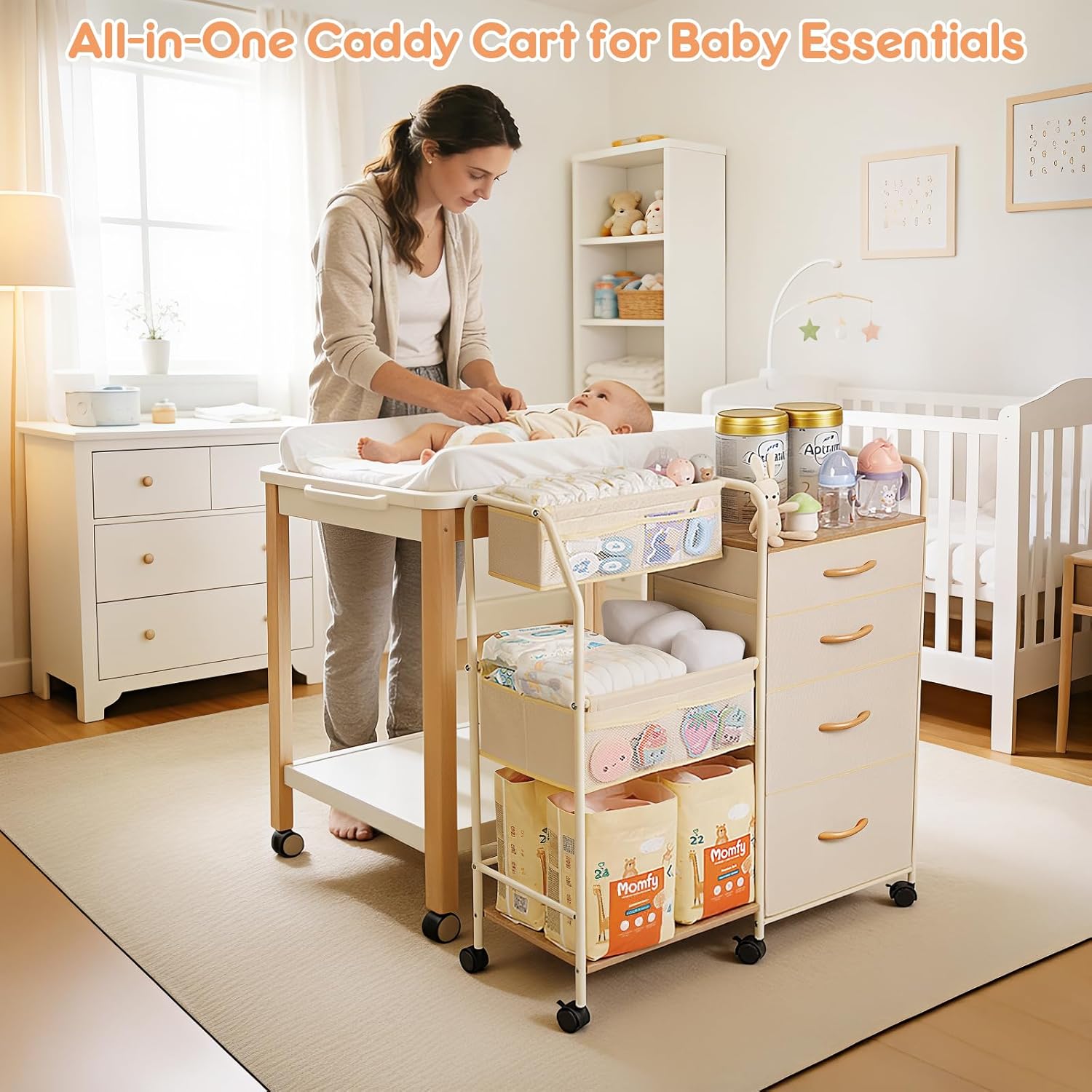 Baby Diaper Caddy Organizer Cart