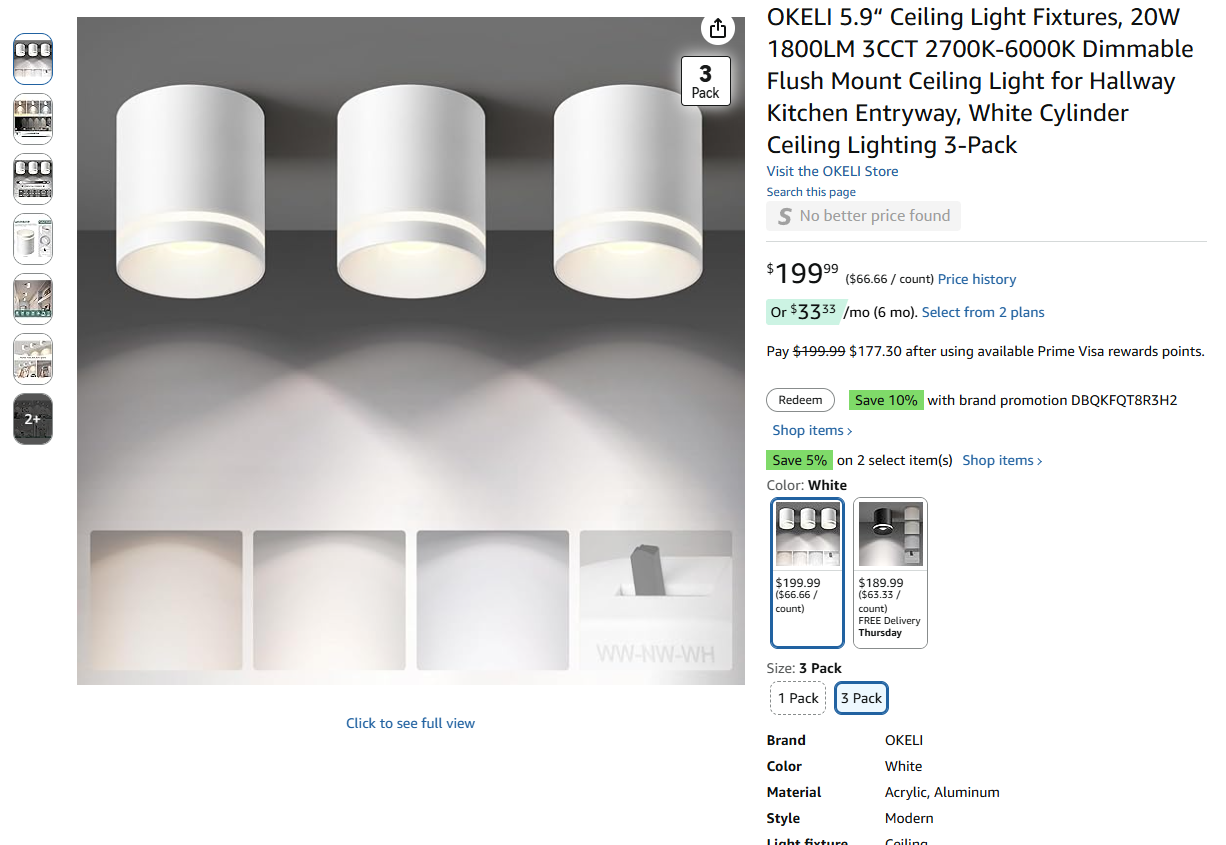 Ceiling Light Fixtures - 3Pack