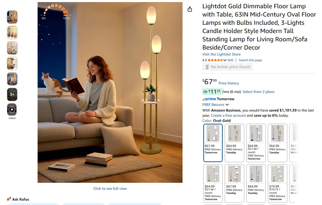 Gold Dimmable Floor Lamp with Table,