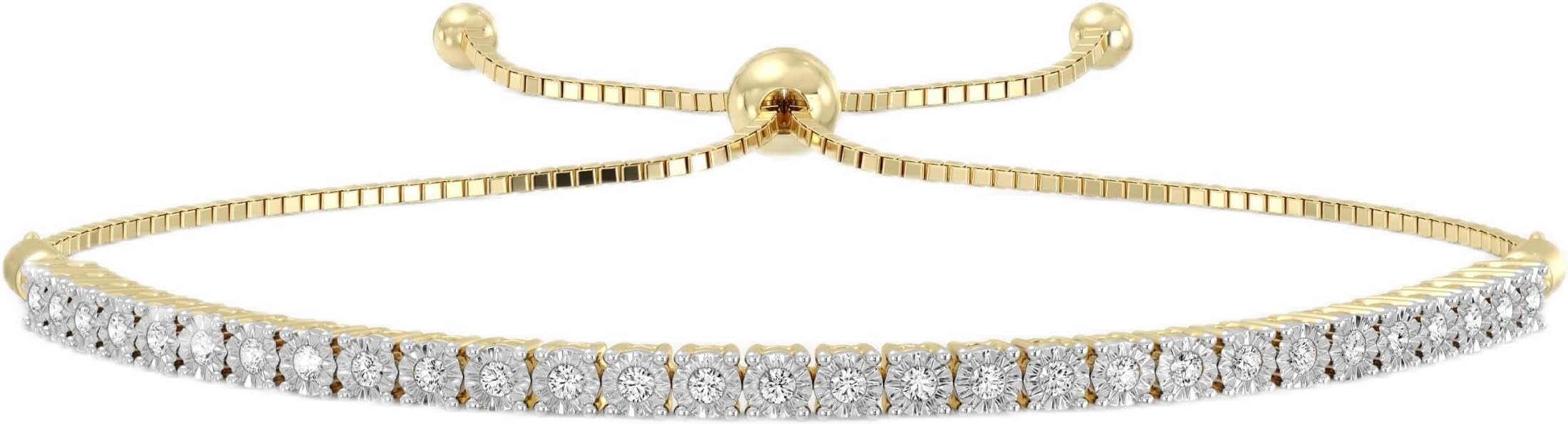 GILDED Diamond Bolo Bracelet 925 Silver .25Cttw 14KT Gold Plated Sterling Silver