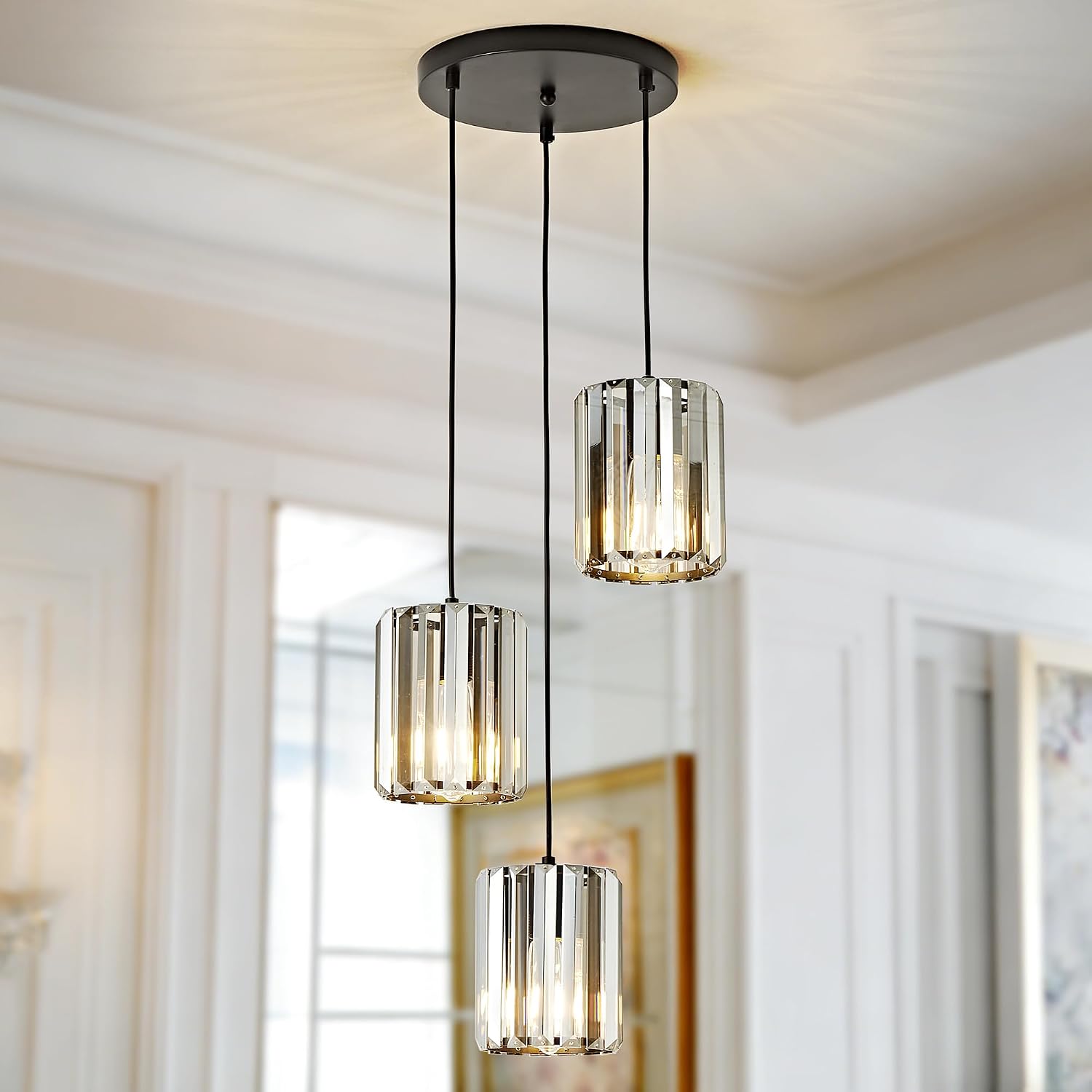 Black Crystal Chandelier Ceiling Lights, 3-Light