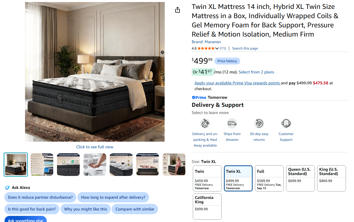 Twin XL Mattress 14 inch, Hybrid XL Twin Size Mattress in Box