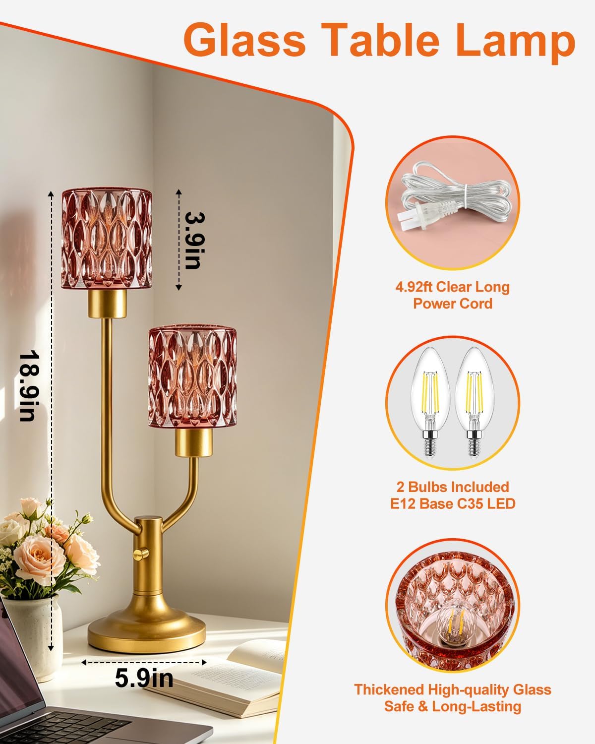 Vintage Mid Century Modern Table Lamp 2 Light