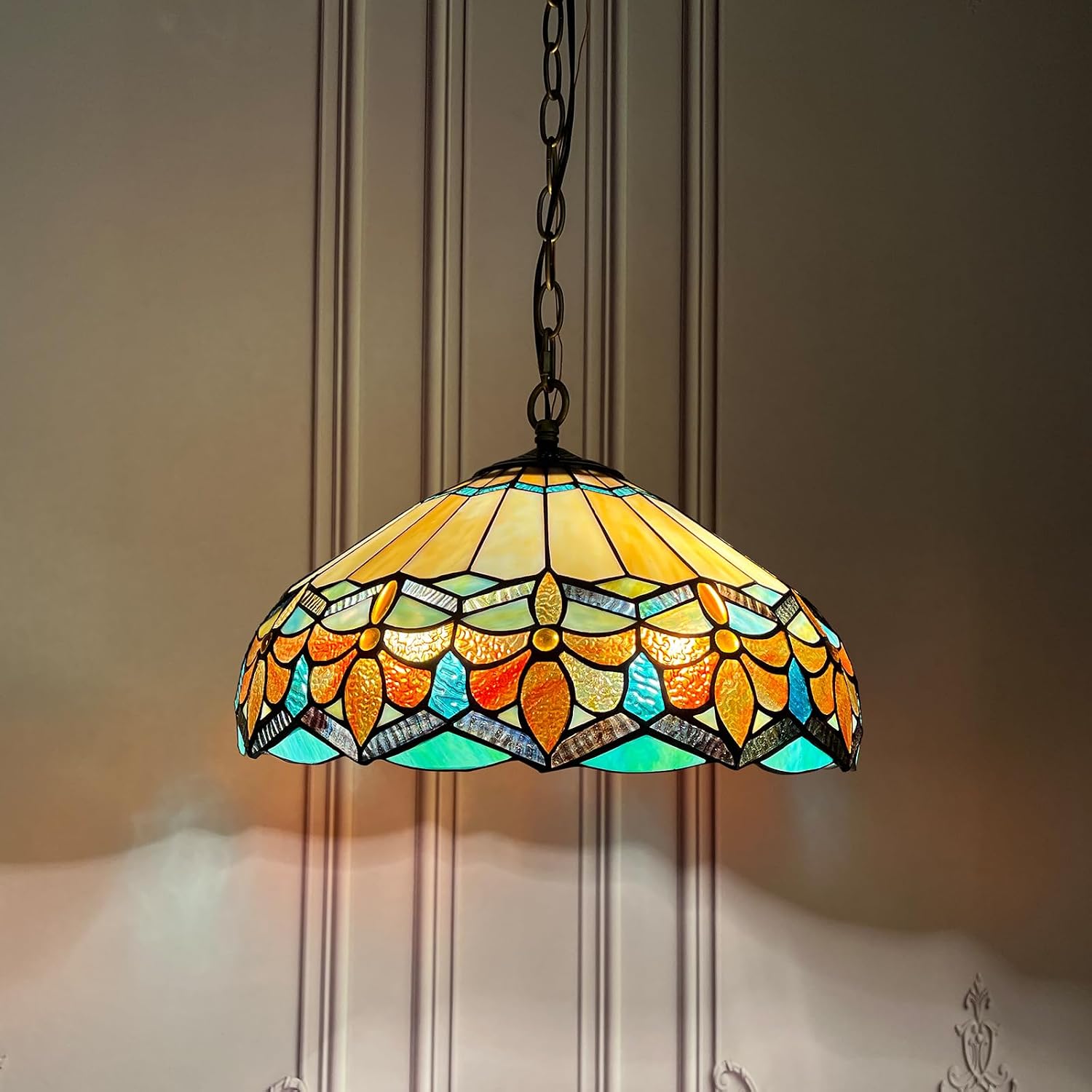 Antique Tiffany Pendant Light Fixture Stained Glass