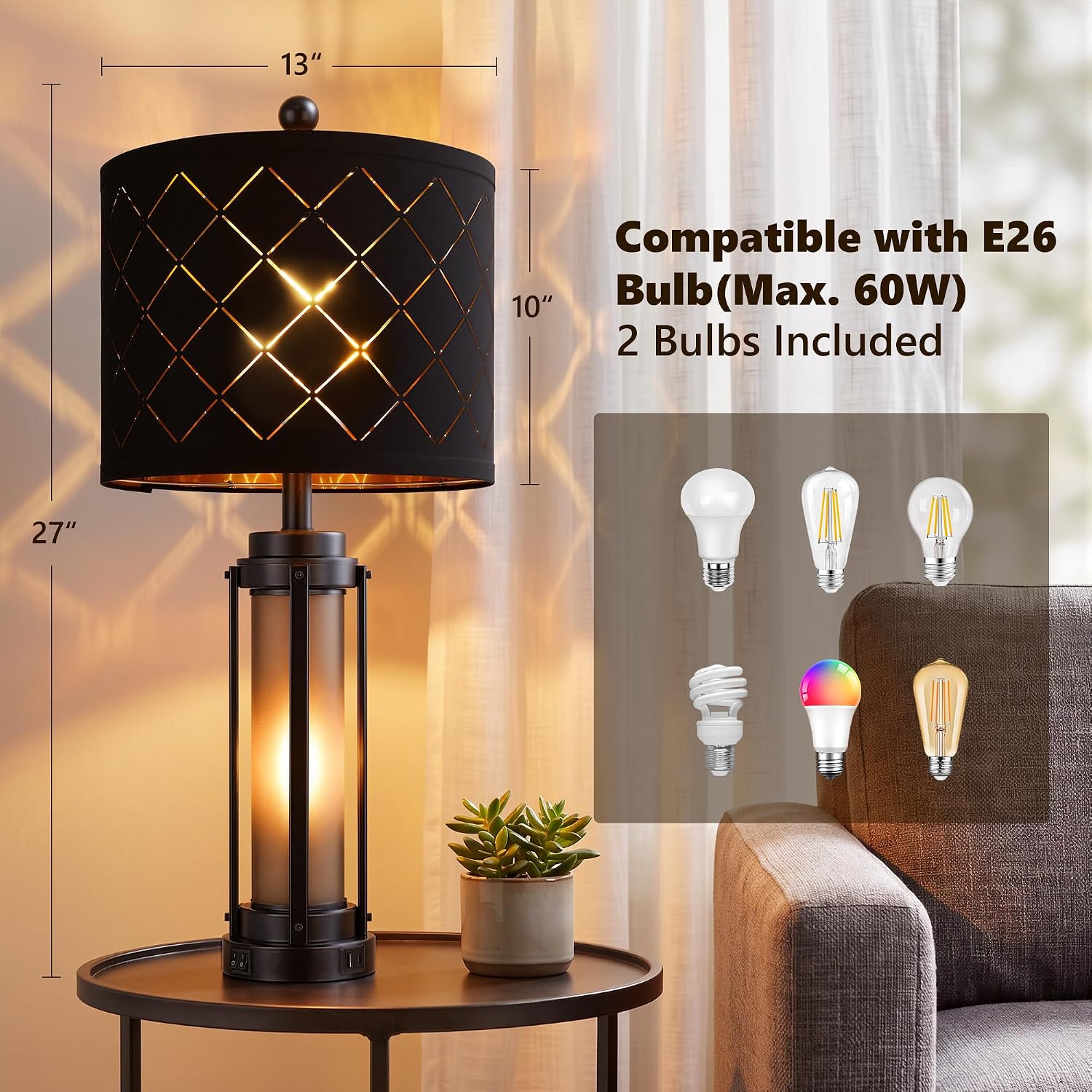 Modern Table Lamp Set of 2 with Nightlight,