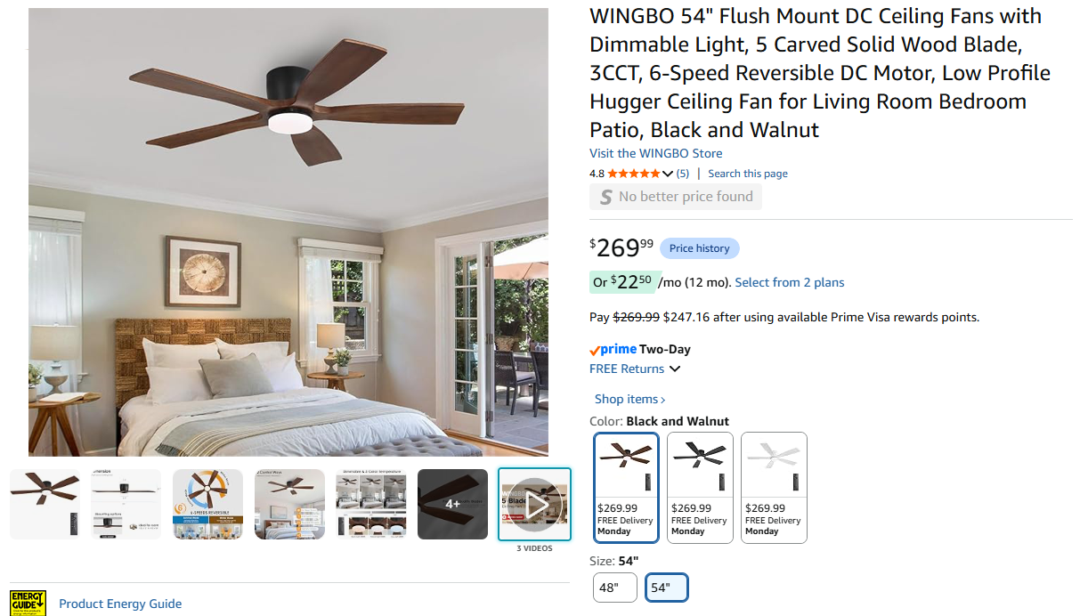Solid Wood Ceiling Fan with Lights and Remote,