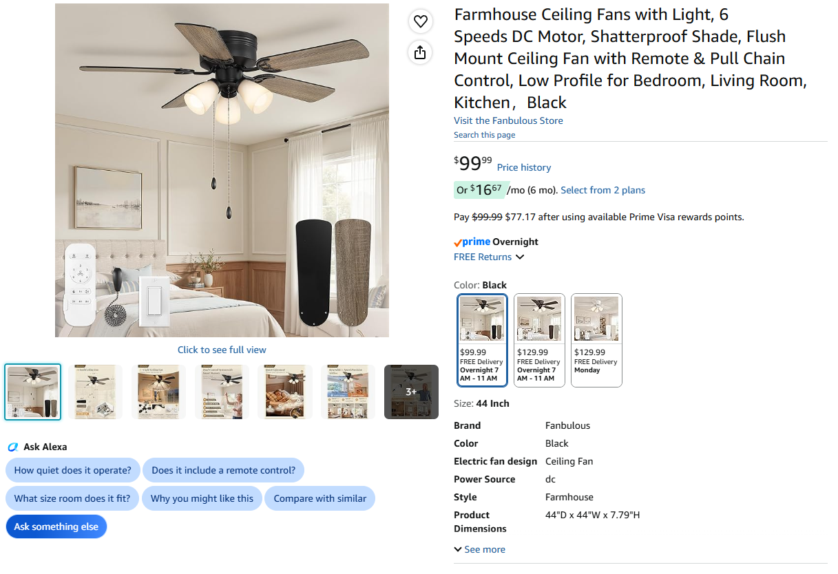 Ceiling Fans with Light, 6 Speeds