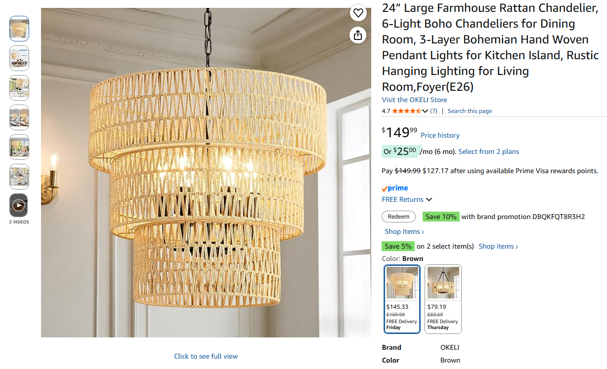 Rattan Chandelier, 3-Tier