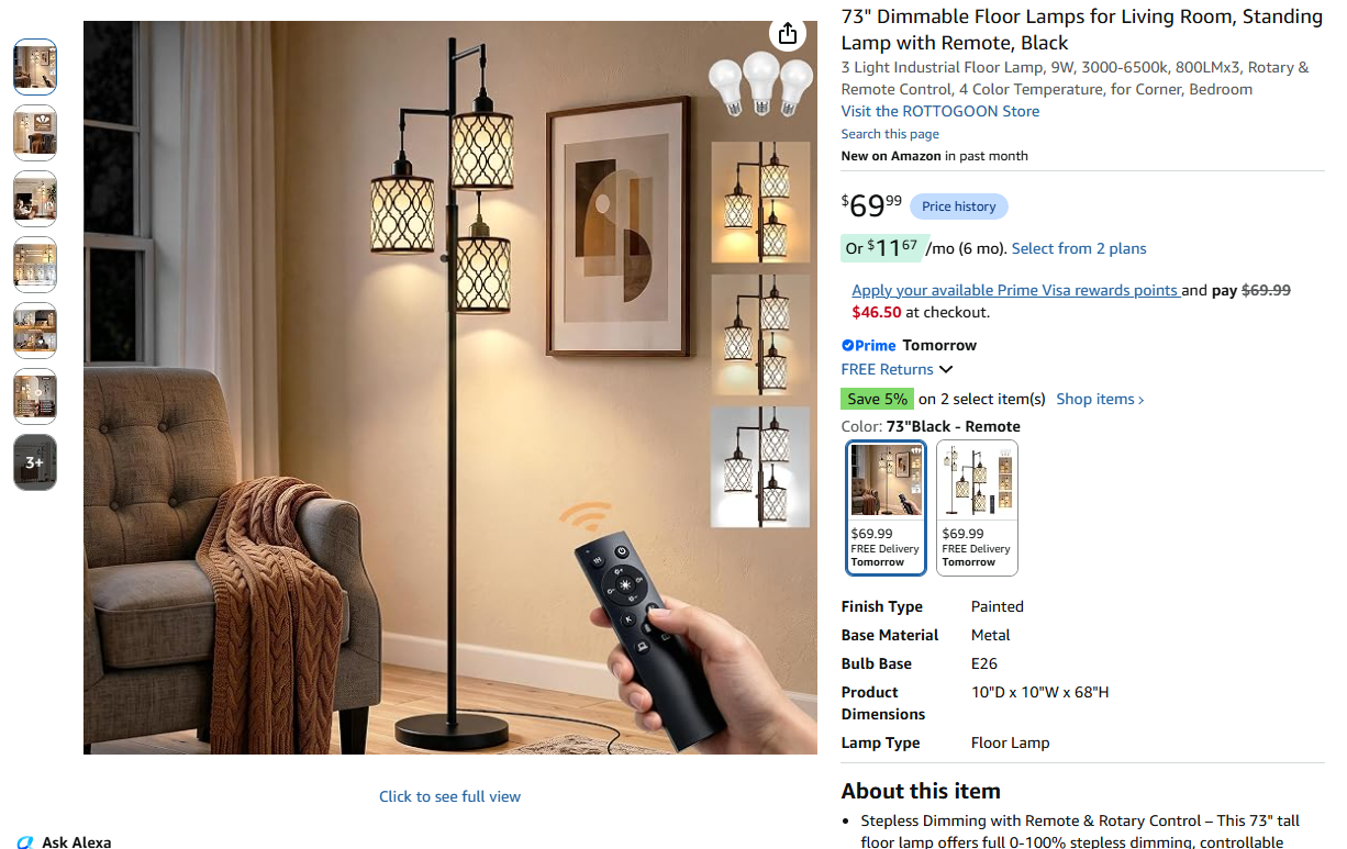 Dimmable Floor Lamps with Remote