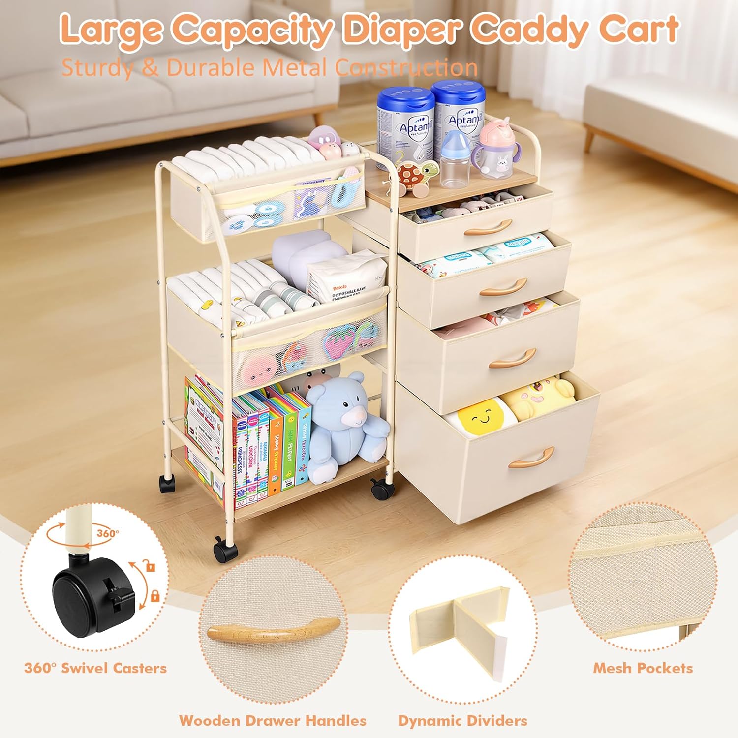 Baby Diaper Caddy Organizer Cart
